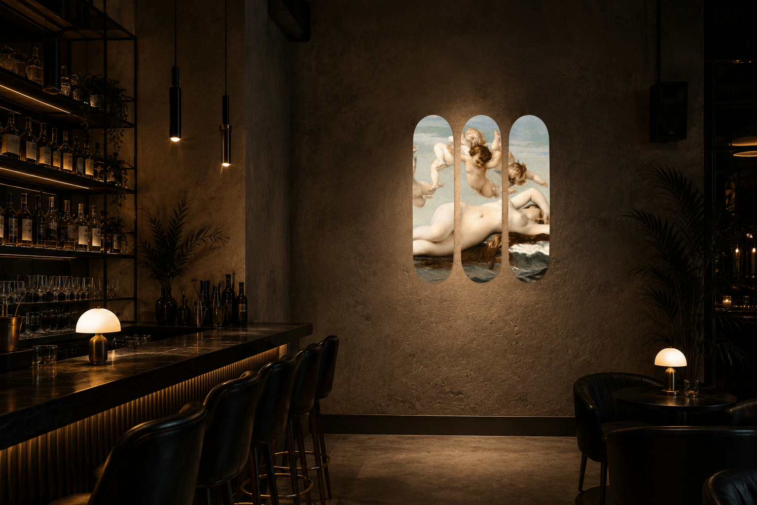 COCKTAIL BAR interior installation featuring The Birth of Venus