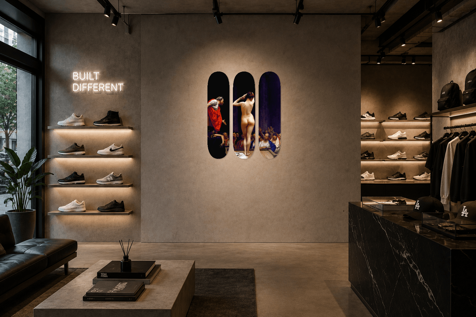SNEAKER BOUTIQUE interior installation featuring A Roman Slave Market