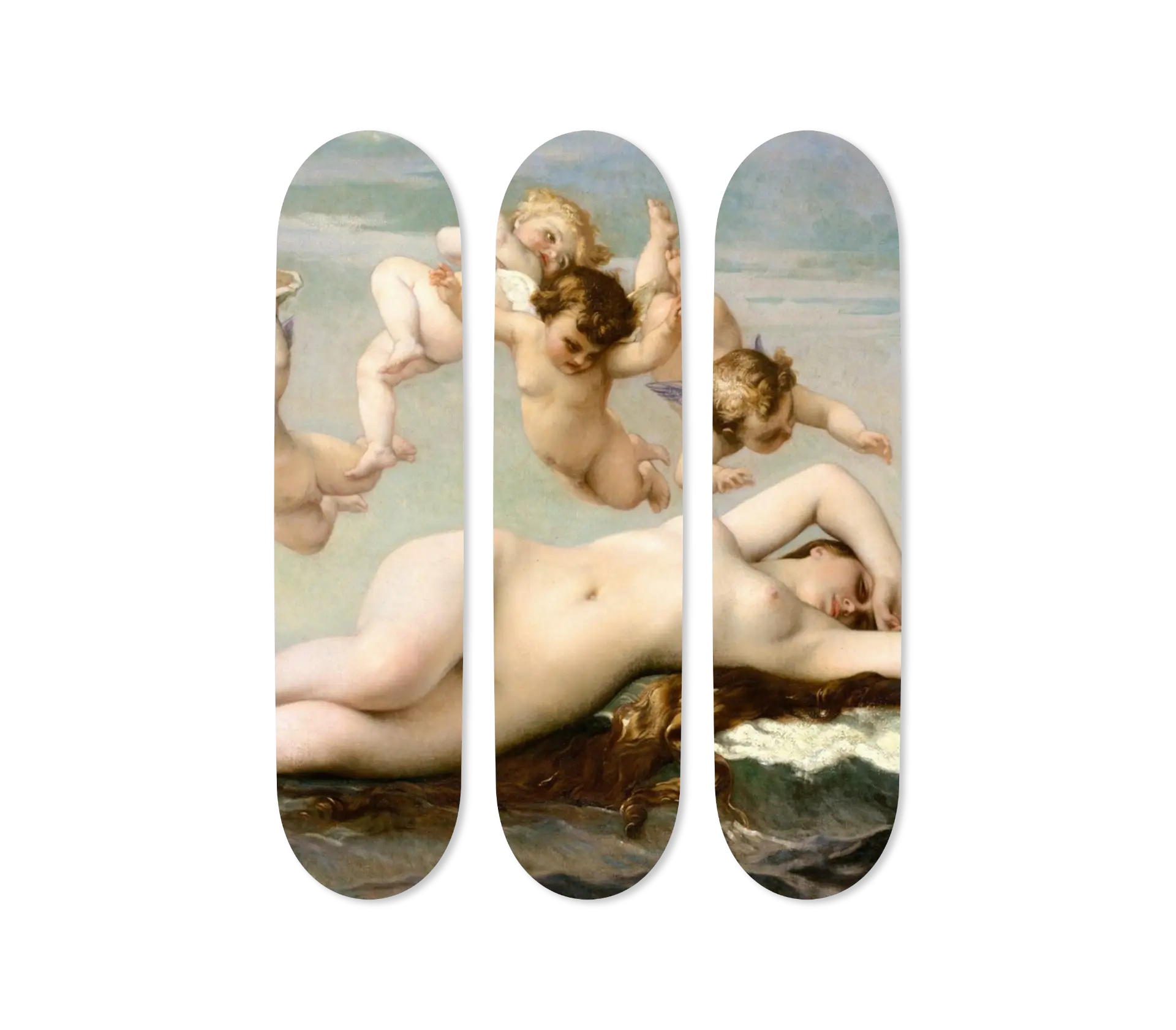 The Birth of Venus by Alexandre Cabanel — three-deck skateboard triptych