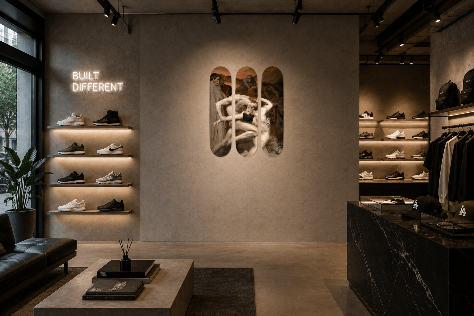 SNEAKER BOUTIQUE interior installation featuring Dante and Virgil